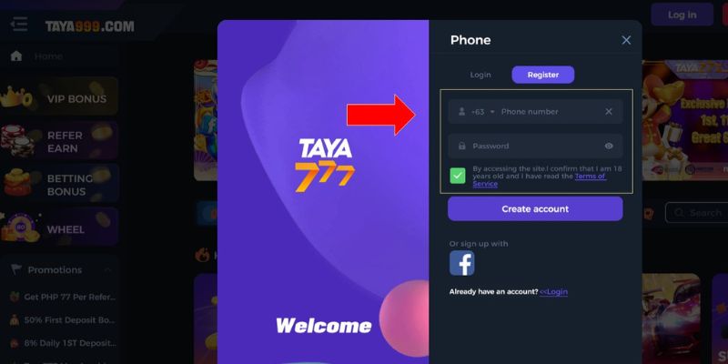 Taya777 register and login